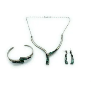 Vintage 1970's Zuni Sterling Silver & Multi Stone Inlay 3-piece Jewelry Set