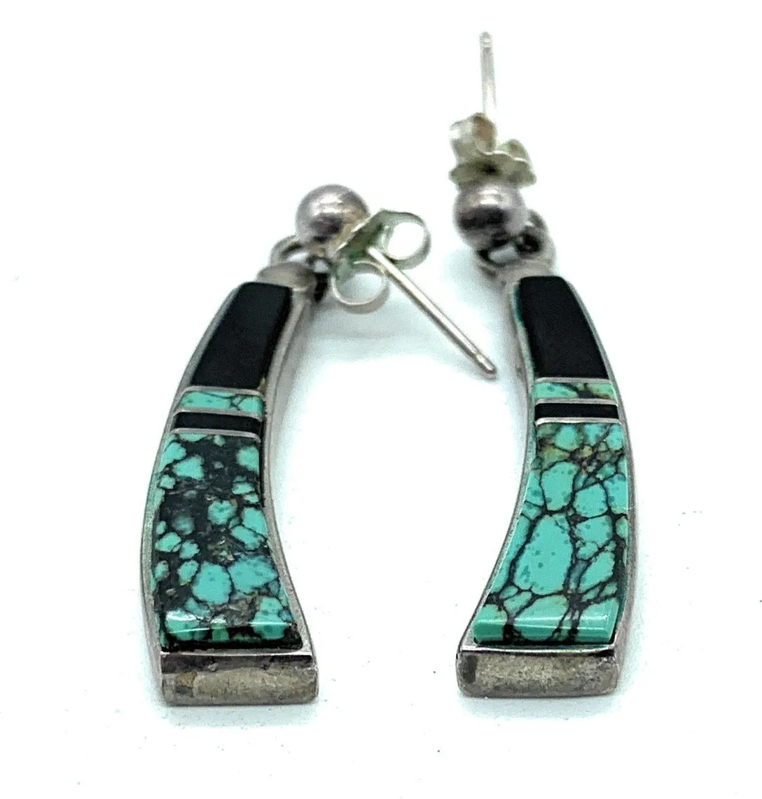 Vintage 1970's Zuni Sterling Silver & Multi Stone Inlay 3-piece Jewelry Set