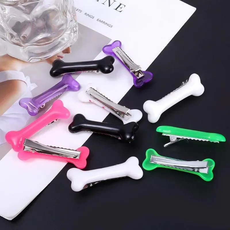 Vivid Dog Bone Hair Clips: Elegant White Hair Accessories for Stylish Women