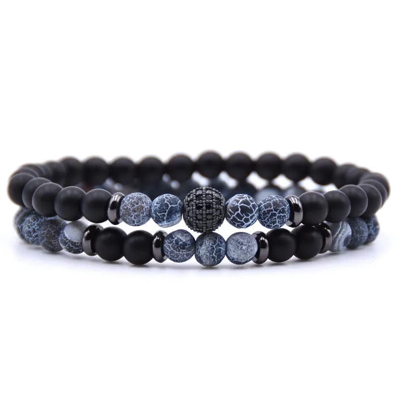 Volcanic Stone Frosted Agate Micro Zirconia Stretch Bracelet