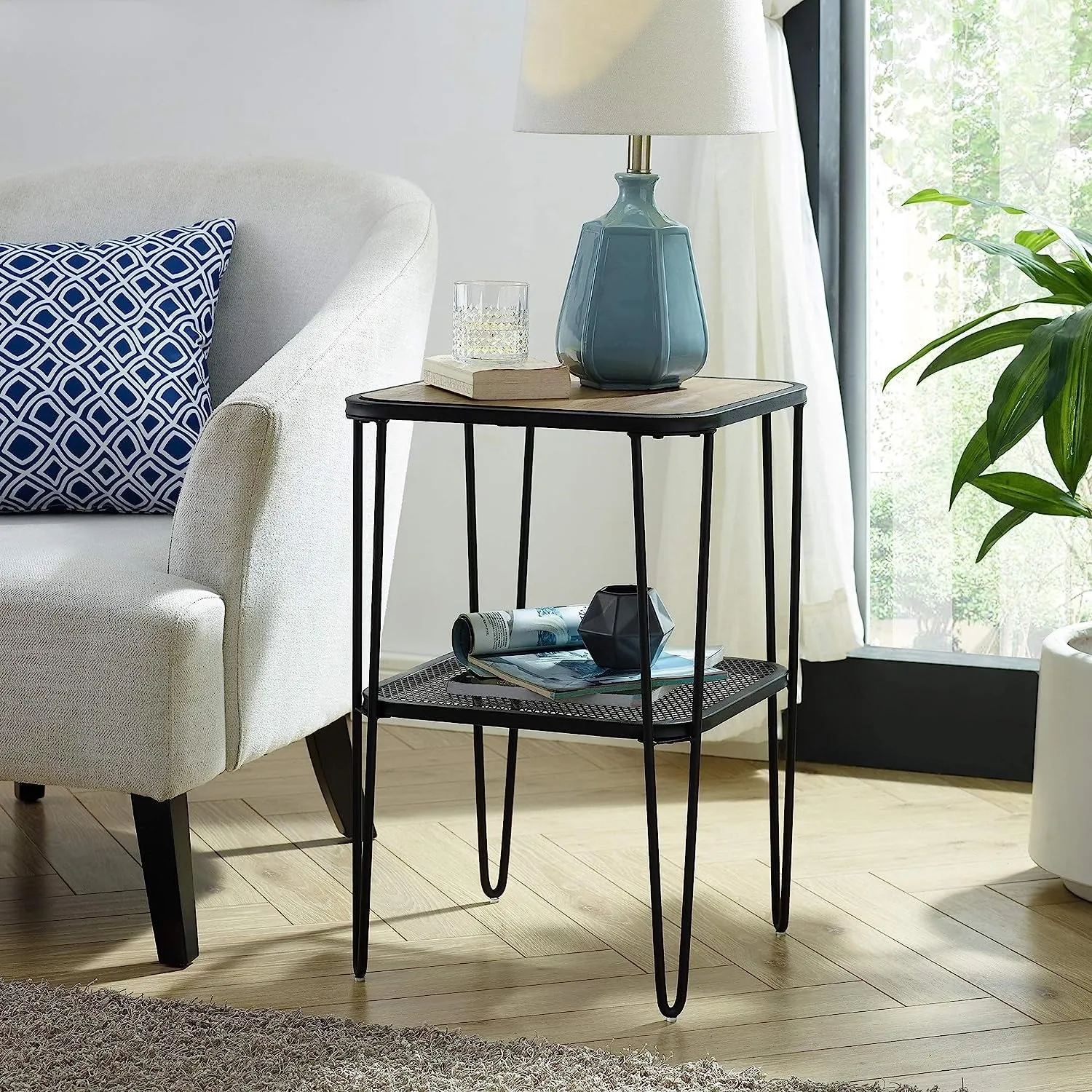 Walker Edison 16” Urban Industrial Mesh Metal Shelf Leg Side Table