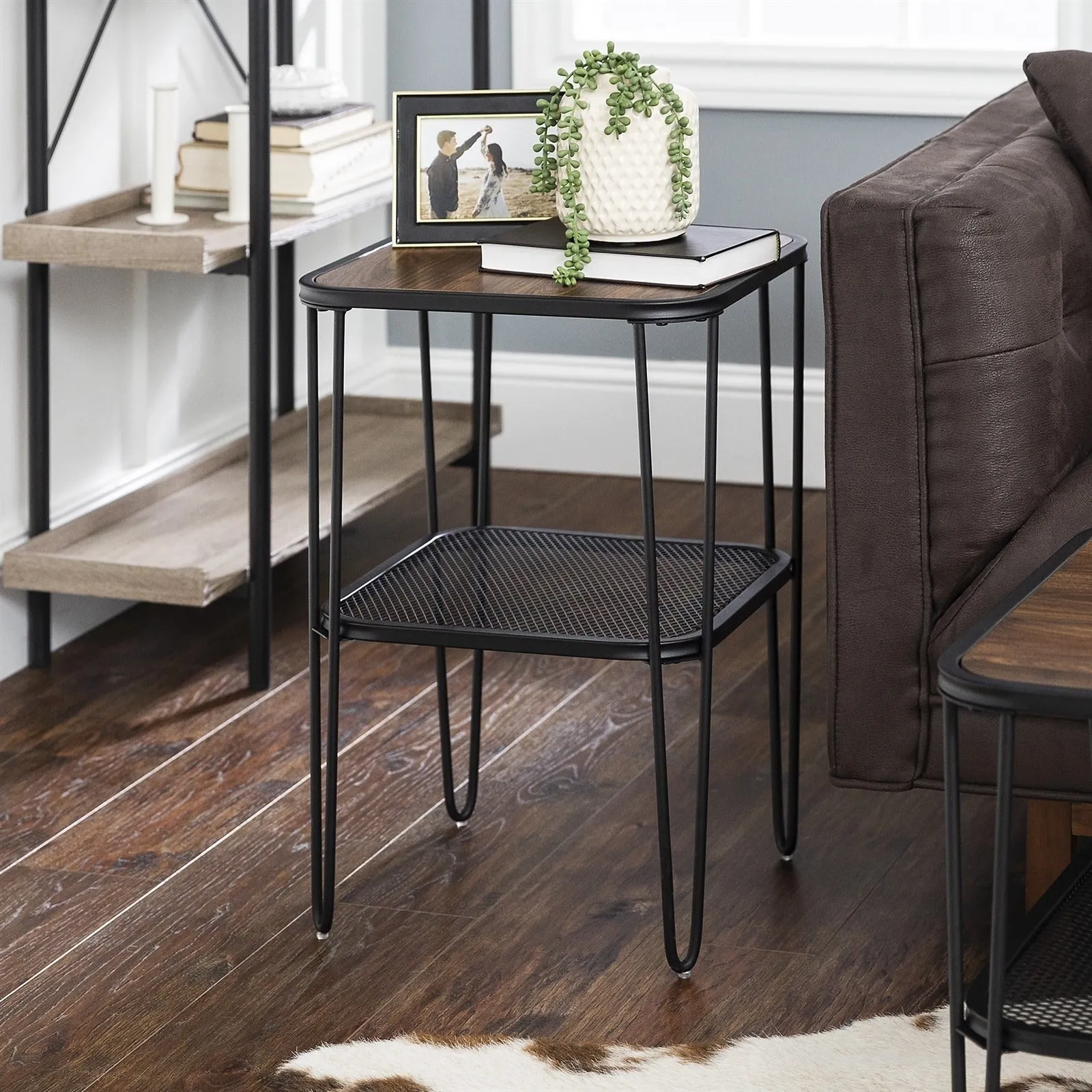 Walker Edison 16” Urban Industrial Mesh Metal Shelf Leg Side Table
