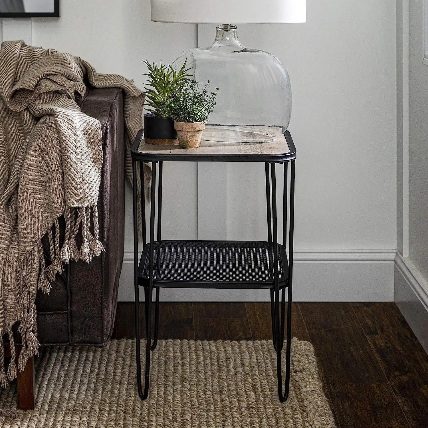Walker Edison 16” Urban Industrial Mesh Metal Shelf Leg Side Table